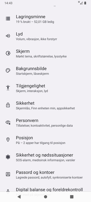 Bla til og velg Sikkerhet
