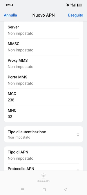 Scorri verso il basso e inserisci le informazioni di internet