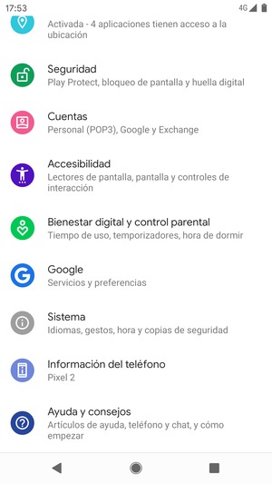 Desplácese y seleccione Seguridad
