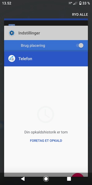 Vælg RYD ALLE for at lukke alle åbne apps