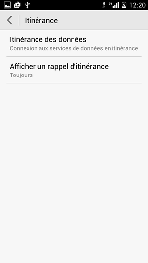 Si votre écran ressemble à ceci, sélectionnez Itinérance des données