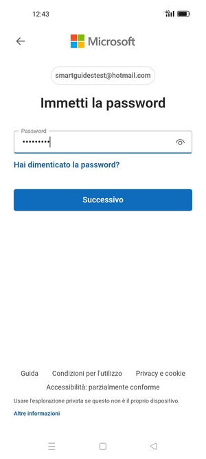 Inserisci la tua password e seleziona Successivo