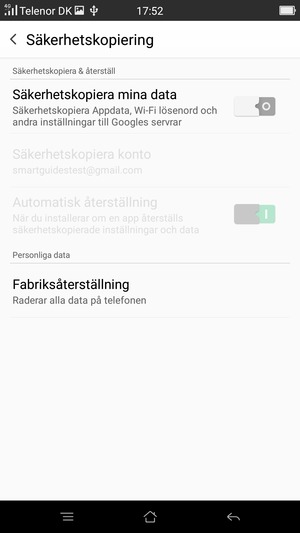 Aktivera Säkerhetskopiera mina data