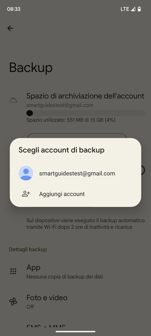 Seleziona il tuo account di backup