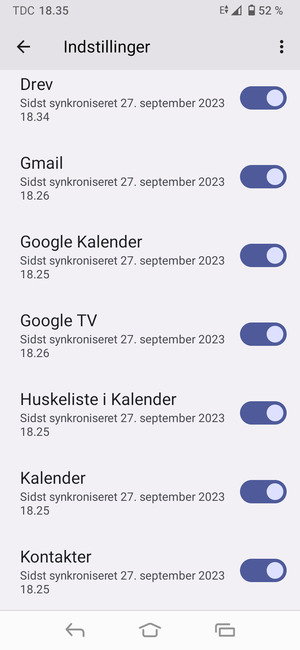 Kontroller at Kontakter er valgt
