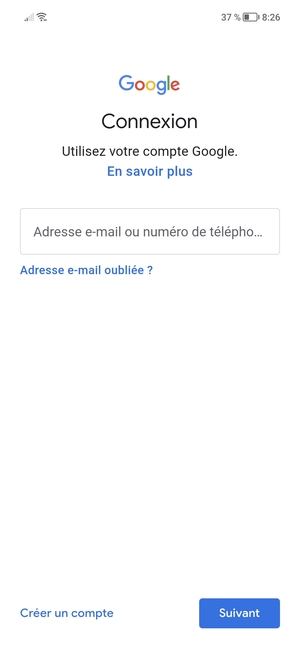 Saisissez votre adresse Gmail et sélectionnez Suivant