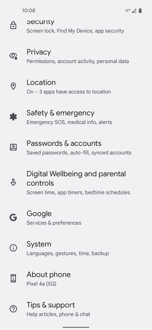 Scroll to and select Passwords & accounts