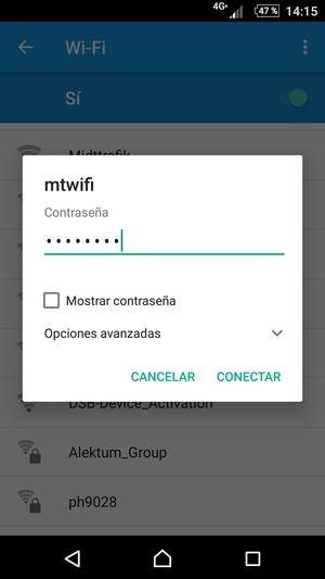 Introduzca la contraseña de Wi-Fi y seleccione CONECTAR