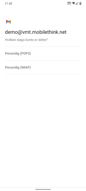 Vælg Personlig (POP3) eller Personlig (IMAP)