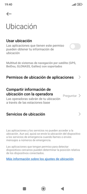 Desactive Usar ubicación