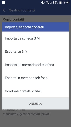 Seleziona Importa da scheda SIM