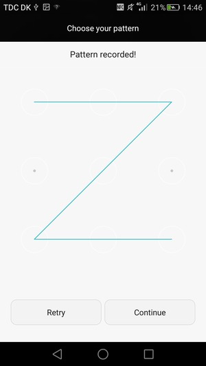Draw an unlock pattern and select Continue