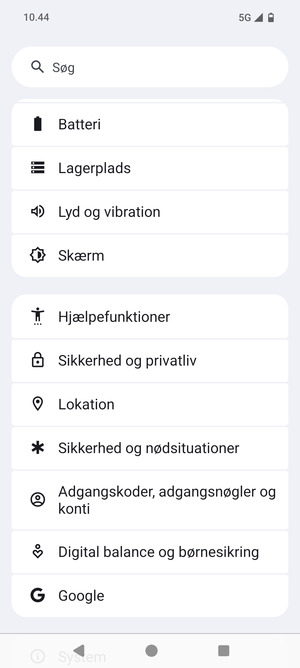 Scroll til og vælg Sikkerhed og privatliv
