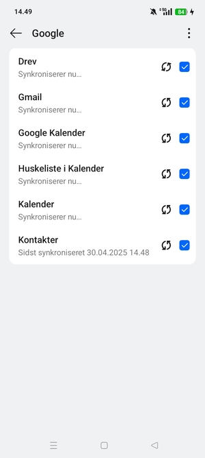 Dine oplysninger vil blive synkroniseret