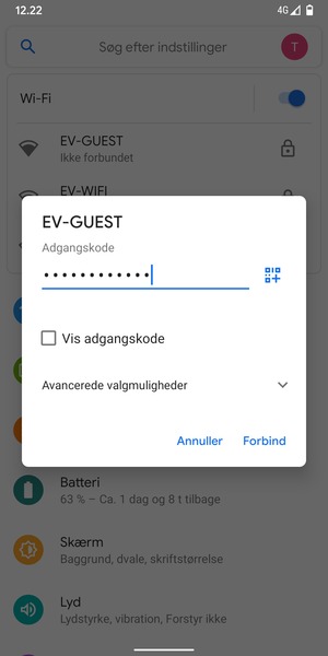 Indtast Wi-Fi adgangskoden og vælg Forbind