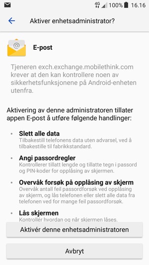 Bla ned og velg Aktivér denne enhetsadministratoren