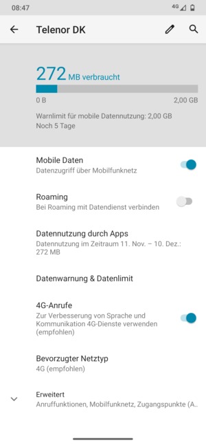 Um das Netzwerk zu wechseln, falls Probleme auftreten, wählen Sie Erweitert