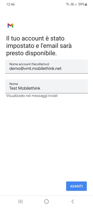 Scegli un nome per il tuo account e inserisci il tuo nome. Seleziona AVANTI