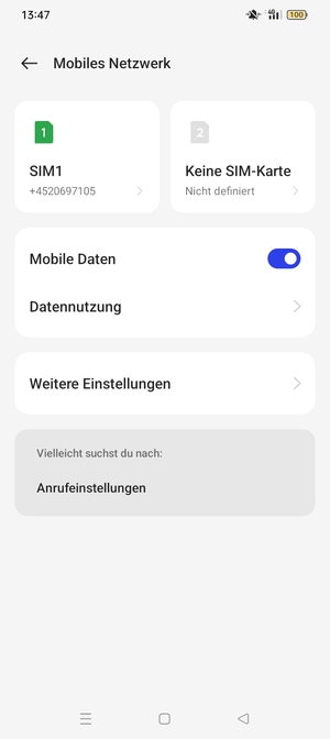 Wählen Sie SIM1 oder SIM2