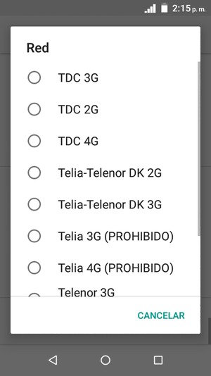 Seleccione un operador de red de la lista