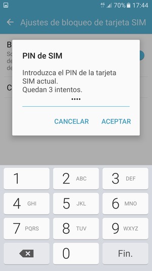 Introduzca su PIN de la tarjeta SIM actual y seleccione ACEPTAR