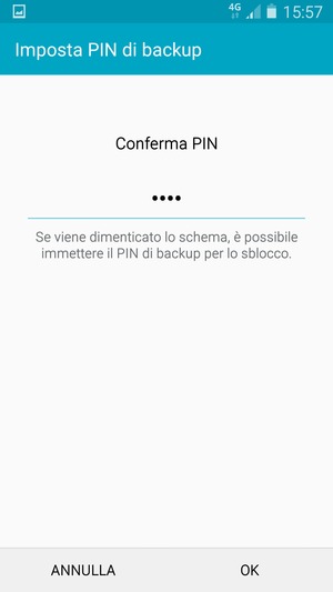 Conferma il PIN di backup e seleziona OK