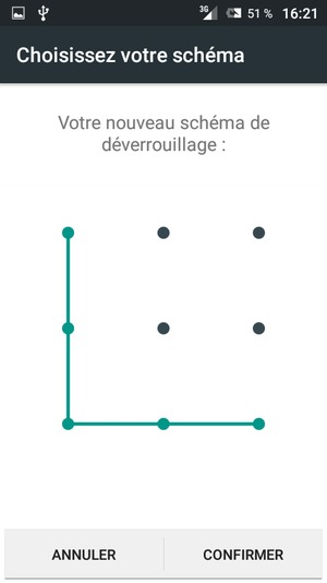 Dessinez de nouveau le schéma de déverrouillage et sélectionnez CONFIRMER