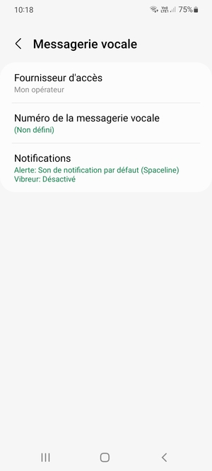 Sélectionnez Numéro de la messagerie vocale