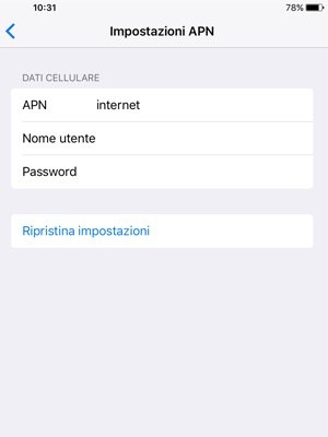 Inserisci le informazioni di Internet