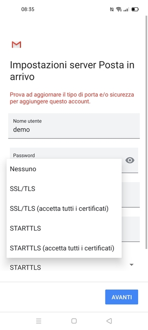 Seleziona Nessuno e AVANTI