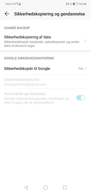 Vælg Sikkerhedskopiér til Google