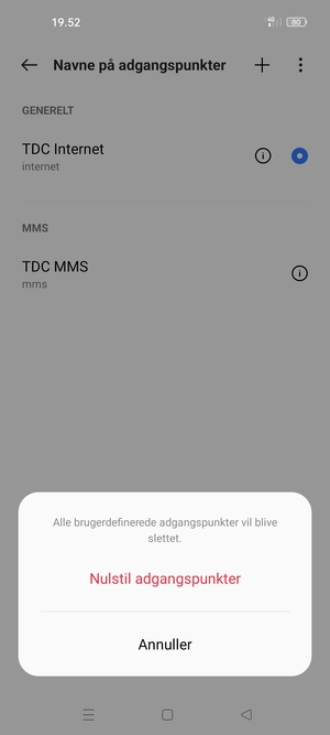Vælg Nulstil adgangspunkter