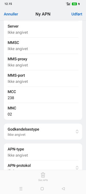 Scroll ned og indtast internet-oplysninger