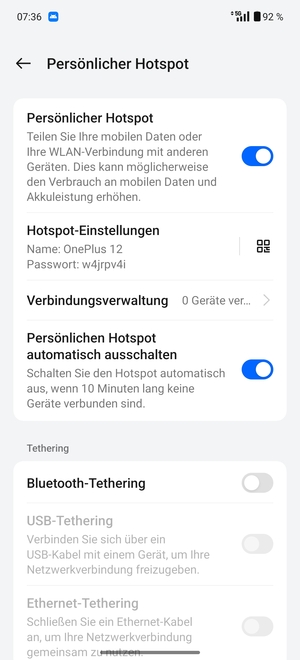 Ihr Handy ist jetzt für die Verwendung als Modem eingerichtet