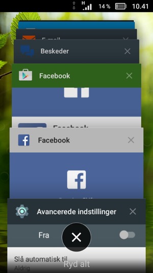 Vælg Ryd alt for at lukke alle åbne apps
