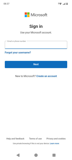 Enter your Email address and select Next