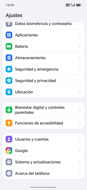 Desplácese y seleccione Sistema y actualizaciones
