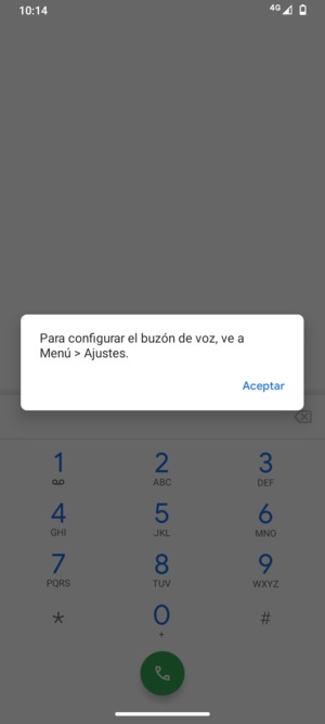 Si el correo de voz no está configurado, seleccione Aceptar