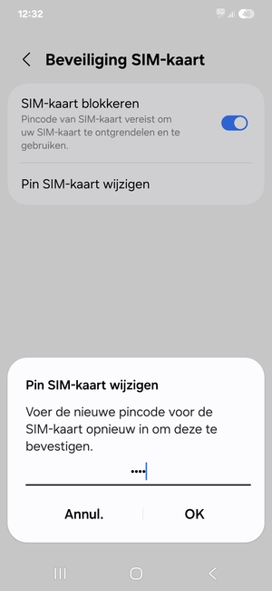 Bevestig uw nieuwe pincode voor de SIM-kaart en selecteer OK