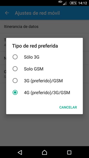 Seleccione Solo GSM para habilitar 2G