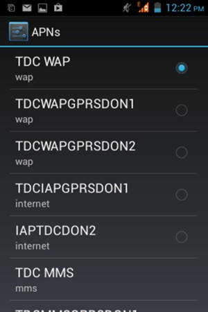 Select the Internet access point