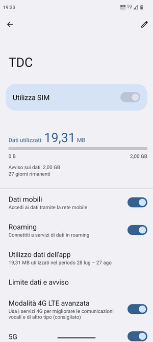 Attiva o disattiva Roaming