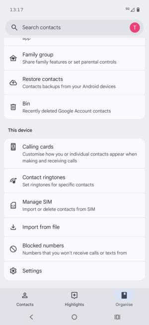 Scroll to and select Manage SIM