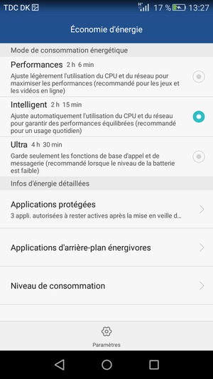 Si vous souhaitez activer Ultra Économie d'énergie, sélectionnez Ultra