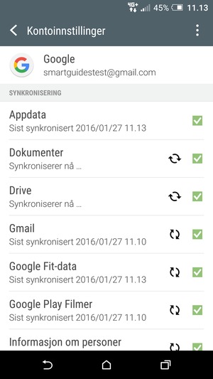 Din informasjon blir synkronisert