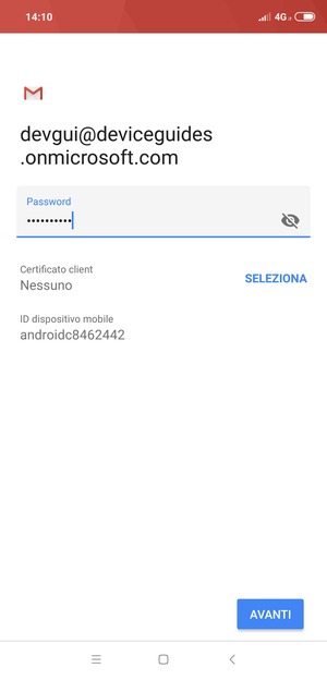 Inserisci la tua password e seleziona AVANTI