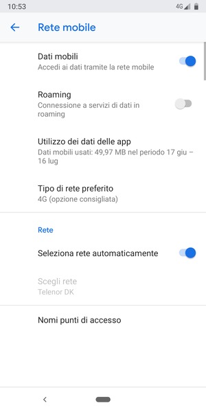 Disattiva Seleziona rete automaticamente