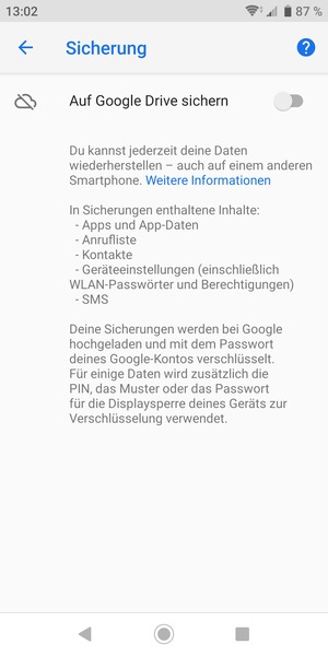 Schalten Sie Auf Google Drive sichern ein