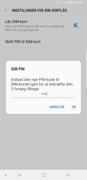 Bekræft din nye PIN-kode og vælg OK