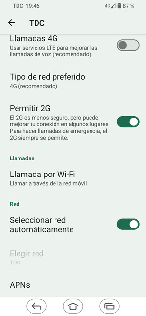 Desactive Seleccionar red automáticamente